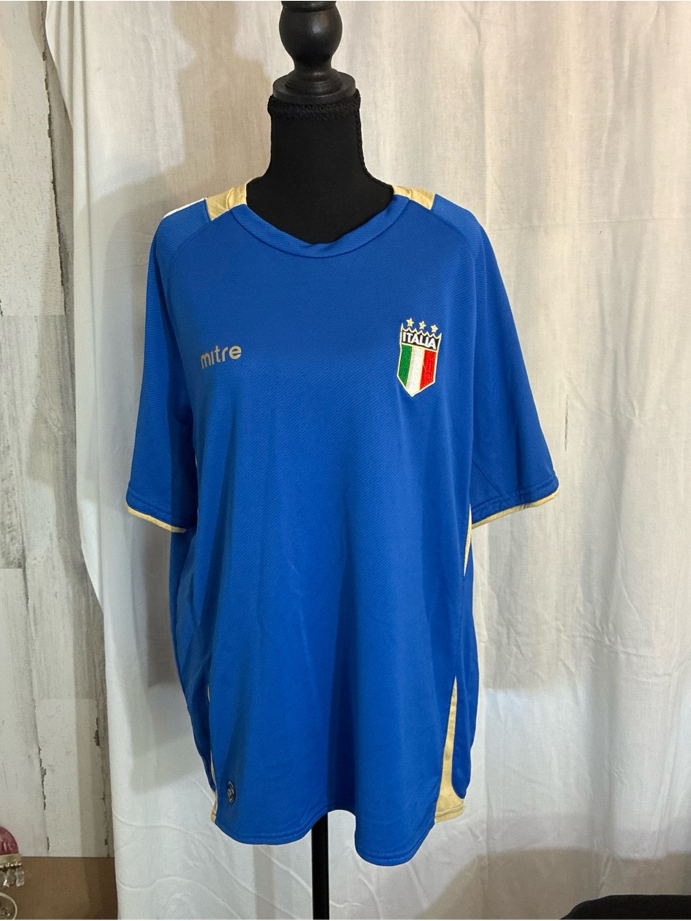 Mitre Italy Blue Soccer Jersey with Gold Trim Vintage  2004 men’s L